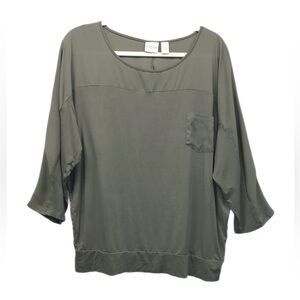 Chico's 3 Size‎ L Top Dolman 3/4 Sleeve Green Blouse Stretch Chest Pocket Shirt